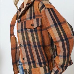 Plaid Jacket w/Band Bottom - Brown